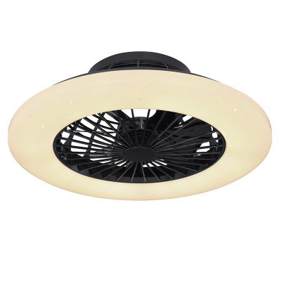 Ventilator de tavan modern negru din plastic, Joni, 40W, LED reglabil alb cald-rece, cu telecomandă