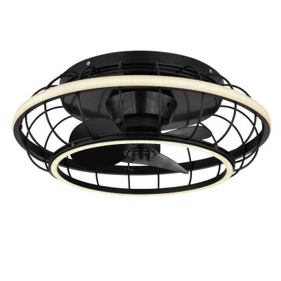 Ventilator de tavan industrial negru, metal, Jorne, 30W, LED reglabil alb cald-rece, cu telecomandă