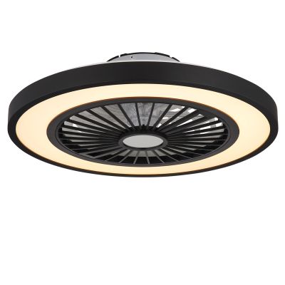 Ventilator de tavan modern, negru, din plastic, Komal, 45W, LED reglabil alb cald-rece, cu telecomandă