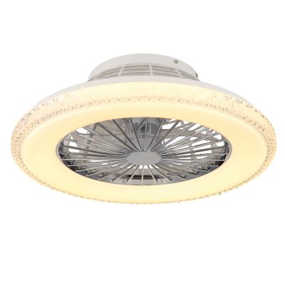 Ventilator de tavan din plastic cu design cromat, Lammechien, 40W, LED reglabil alb cald-rece, cu telecomandă