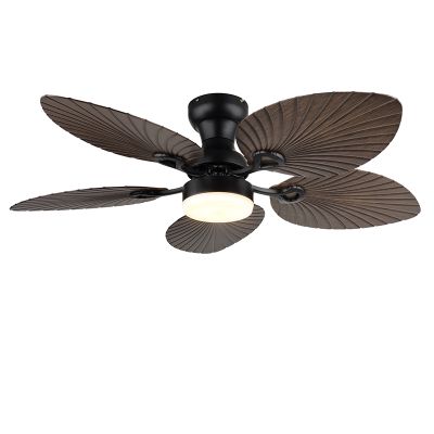 Ventilator de tavan rustic maro din metal, Naduah, 22W, LED alb cu întrerupător, cu telecomandă