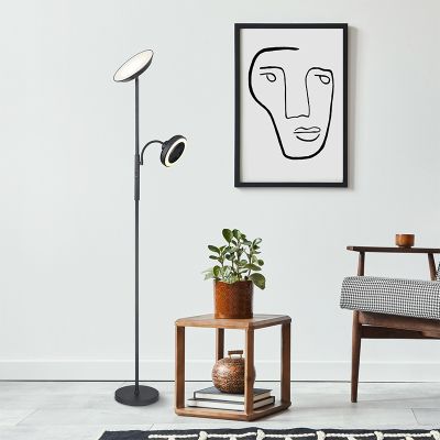 Lampadar negru din metal, Raimond, 20W, LED reglabil de la alb cald la alb rece, cu întrerupător tactil