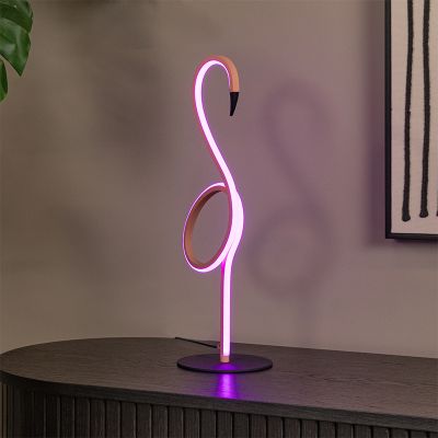 Lampă de masă modernă roz, Flamingo, 5,5W, LED RGB, con telecomando