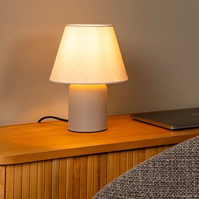 Lampă de masă din ceramică bej, Macia, con întrerupător