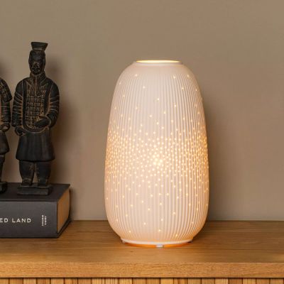 Lampă de masă din ceramică albă, Flores, con întrerupător