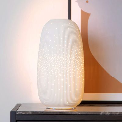 Lampă de masă din ceramică albă, Flores, con întrerupător