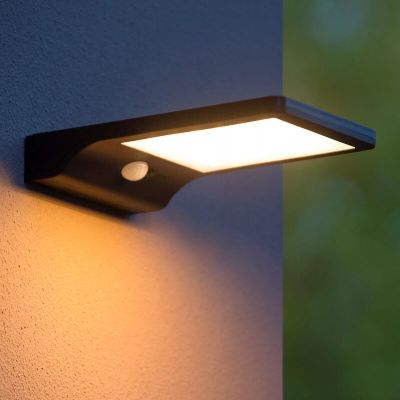 Aplică exterior cu senzor de mișcare modernă neagră, Basic, 3W, LED 2700K, IP44
