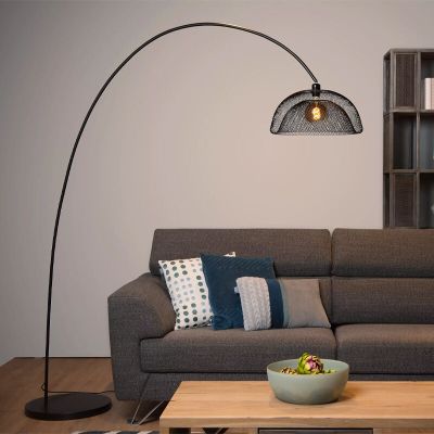 Lampadar arcuit modern negru, Mesh, con întrerupător