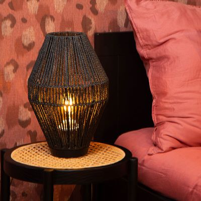 Lampă de masă rustică neagră, Cordulle, con întrerupător