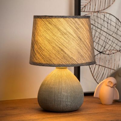 Lampă de masă din ceramică gri, Ramzi, con întrerupător