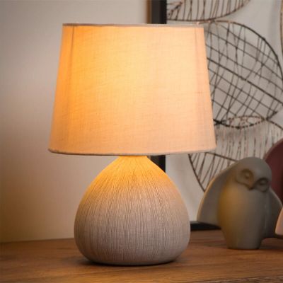 Lampă de masă din ceramică bej, Ramzi, con întrerupător