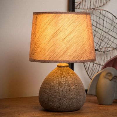 Lampă de masă din ceramică maro, Ramzi, con întrerupător