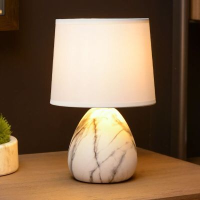 Lampă de masă din ceramică albă, Marmo, con întrerupător