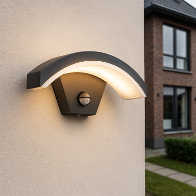 Aplică exterior cu senzor de mișcare neagră modernă, Annemay, 6W, LED 3000K, IP54