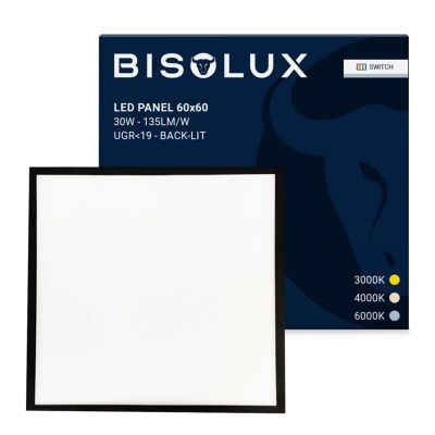 Panou LED negru 60x60 cm - 100 lm/W - UGR<19 - Alb reglabil - Iluminat din spate