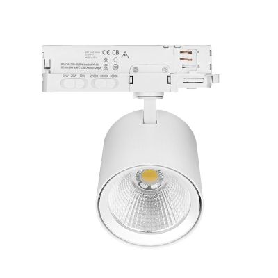 Spot alb trifazat cu sistem de șină din aluminiu, Jeska, 10W/20W/30W, LED cu întrerupător alb