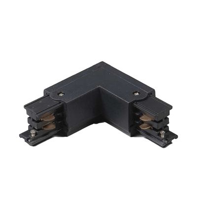 Conector interior în formă de L pentru iluminat pe șină trifazat, negru, Pro