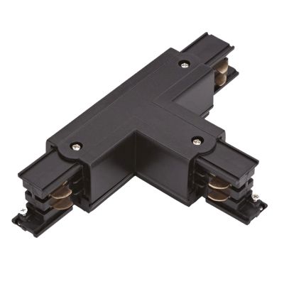 Conector în formă de T pentru iluminat pe șină trifazat, stânga 1, negru, Pro