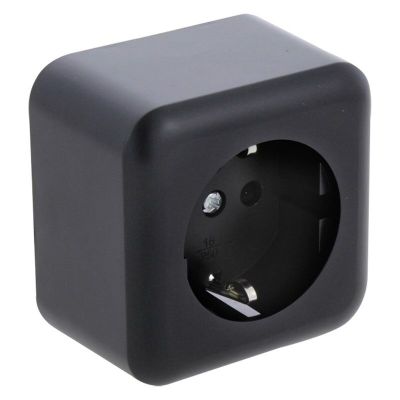 Priză aparentă Q-Link, cu 1 priză, cu protecție pentru copii și contact de împământare, neagră