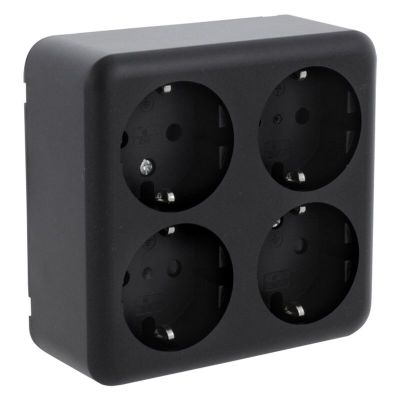 Priză Q-Link aparentă, cu 4 căi, cu împământare Schuko, neagră