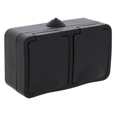 Priză Q-Link cu 2 căi, montare aparentă, SCHUKO, rezistentă la stropire, orizontală