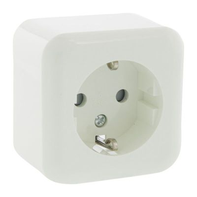 Priză Exin Exo, montare aparentă, simplă, împământare Schuko, alb polar