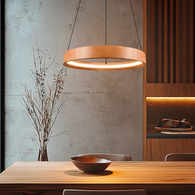 Lustră lemn modernă, Nassima, 28W, LED 3000K, dimmabil în 3 trepte