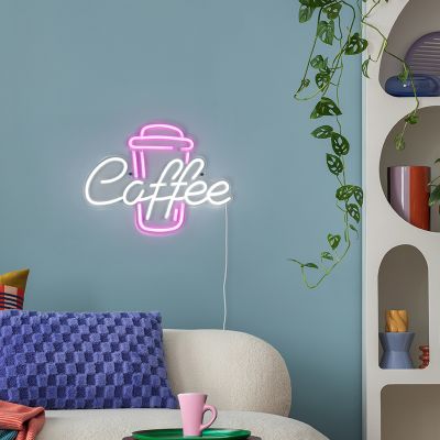 Aplică de perete transparentă din plastic, Coffee, 5W, LED roz, con întrerupător