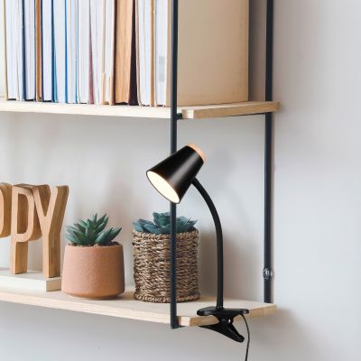 Lampă cu clemă modernă neagră, Rahul, 4,5W, LED 3000K, con întrerupător