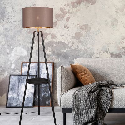 Lampadar trepied modern taupe, Wendel, con întrerupător