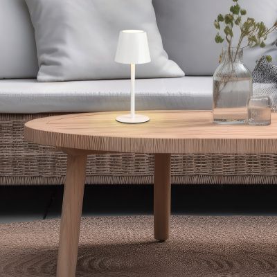 Lampă de masă reîncărcabilă albă din metal, Priya, 1,6W, LED reglabil de la alb cald la alb rece, dimmabil în 3 trepte