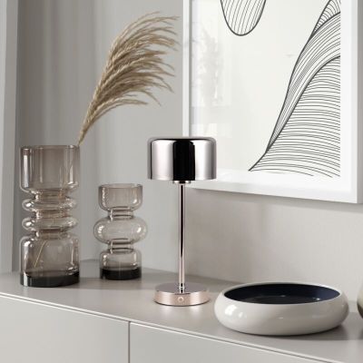 Lampă de masă reîncărcabilă modernă crom, Dustin, 1W, LED 3000K, cu întrerupător tactil