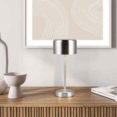 Lampă de masă reîncărcabilă modernă nichel, Dustin, 1W, LED 3000K, cu întrerupător tactil
