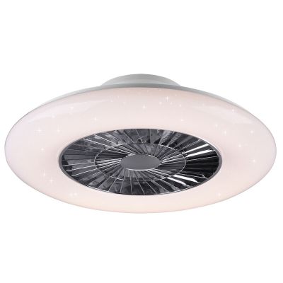 Ventilator de tavan modern, cromat, Damia, 40W, LED reglabil alb cald-rece, cu telecomandă