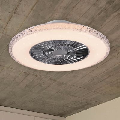 Ventilator de tavan cromat, Damon, 40W, LED reglabil alb cald-rece, cu telecomandă