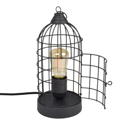 Lampă de masă neagră industrială, Minca, con întrerupător
